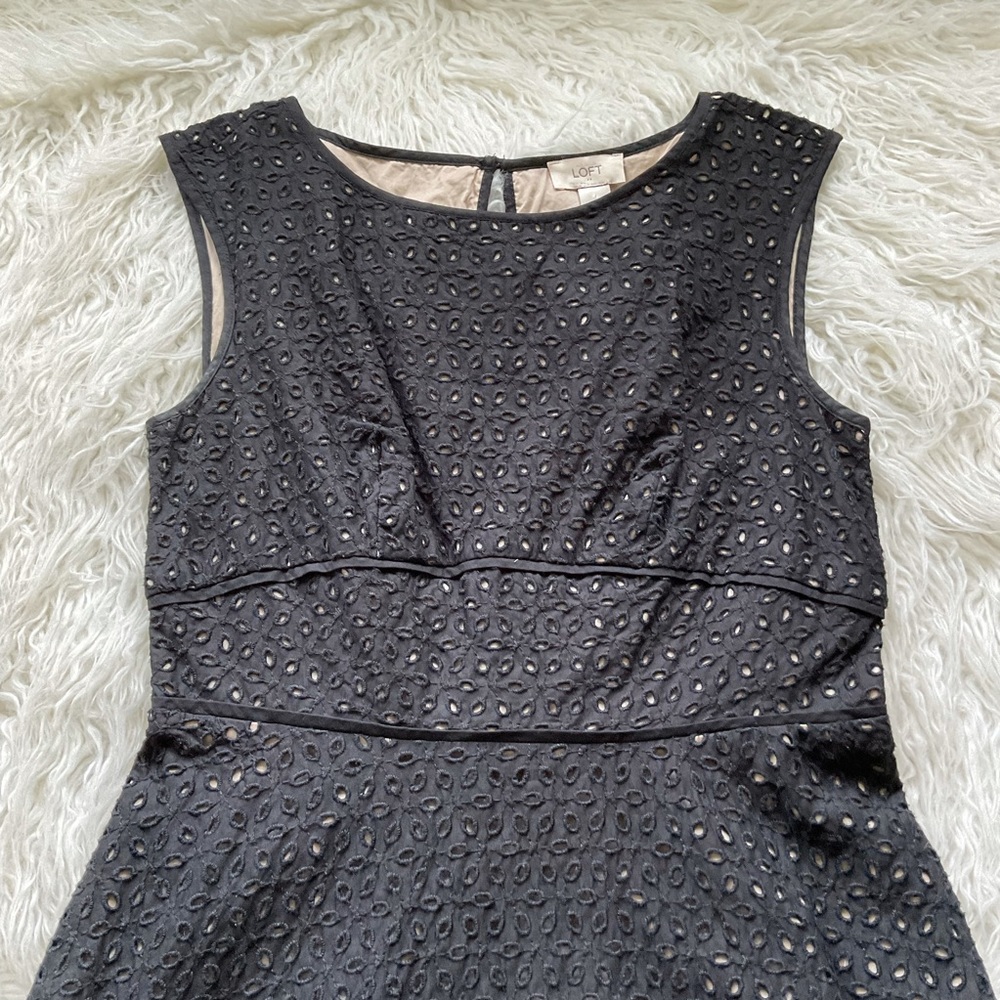 loft black‎ eyelet fit & flare dress - Picture 2 of 8